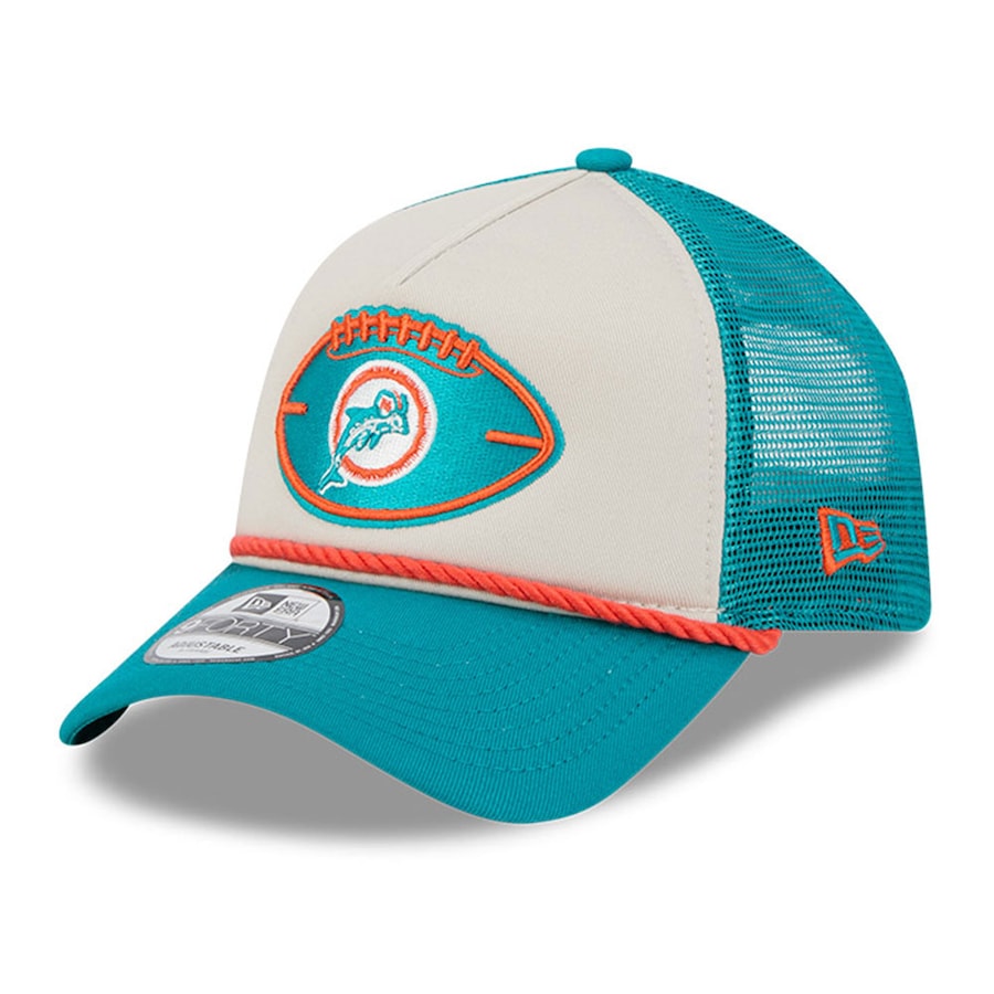 Miami Dolphins New Era 2024 Sideline Historic 9Forty Foam Adjustable Hat - Stone/Aqua