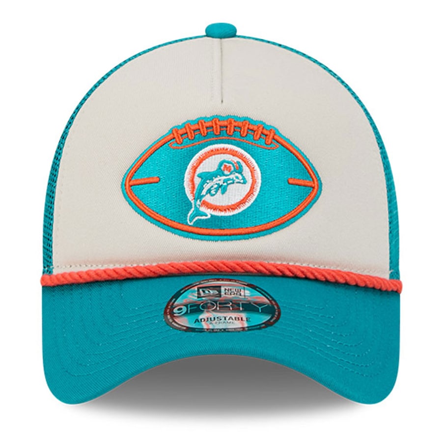 Miami Dolphins New Era 2024 Sideline Historic 9Forty Foam Adjustable Hat - Stone/Aqua