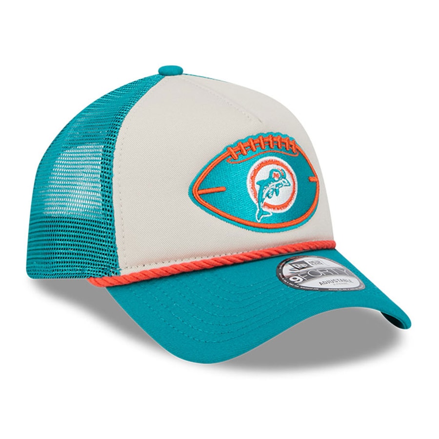 Miami Dolphins New Era 2024 Sideline Historic 9Forty Foam Adjustable Hat - Stone/Aqua