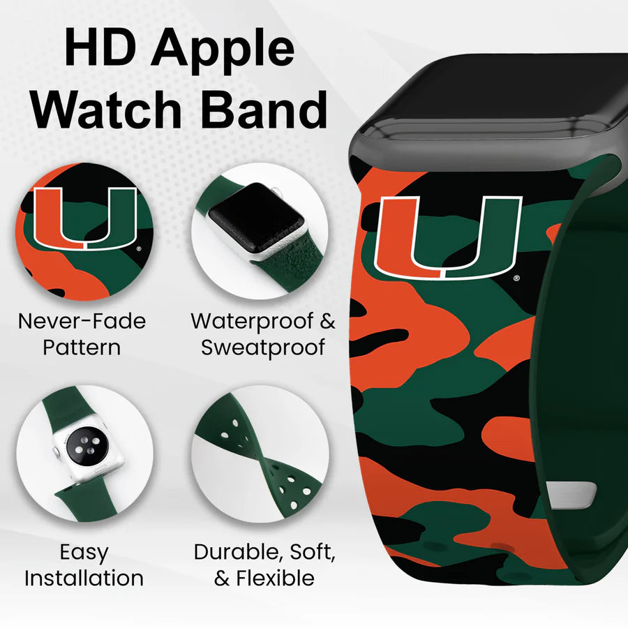 Miami Hurricanes HD Apple Watch Band- Orange/Green/Black Camo