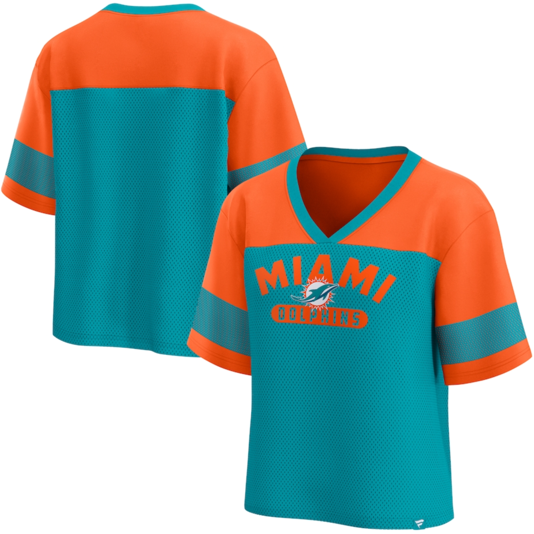 Miami Dolphins Fanatics Women's Homeschool Jersey Poly V-Neck Fashion Top - Aqua/Orange