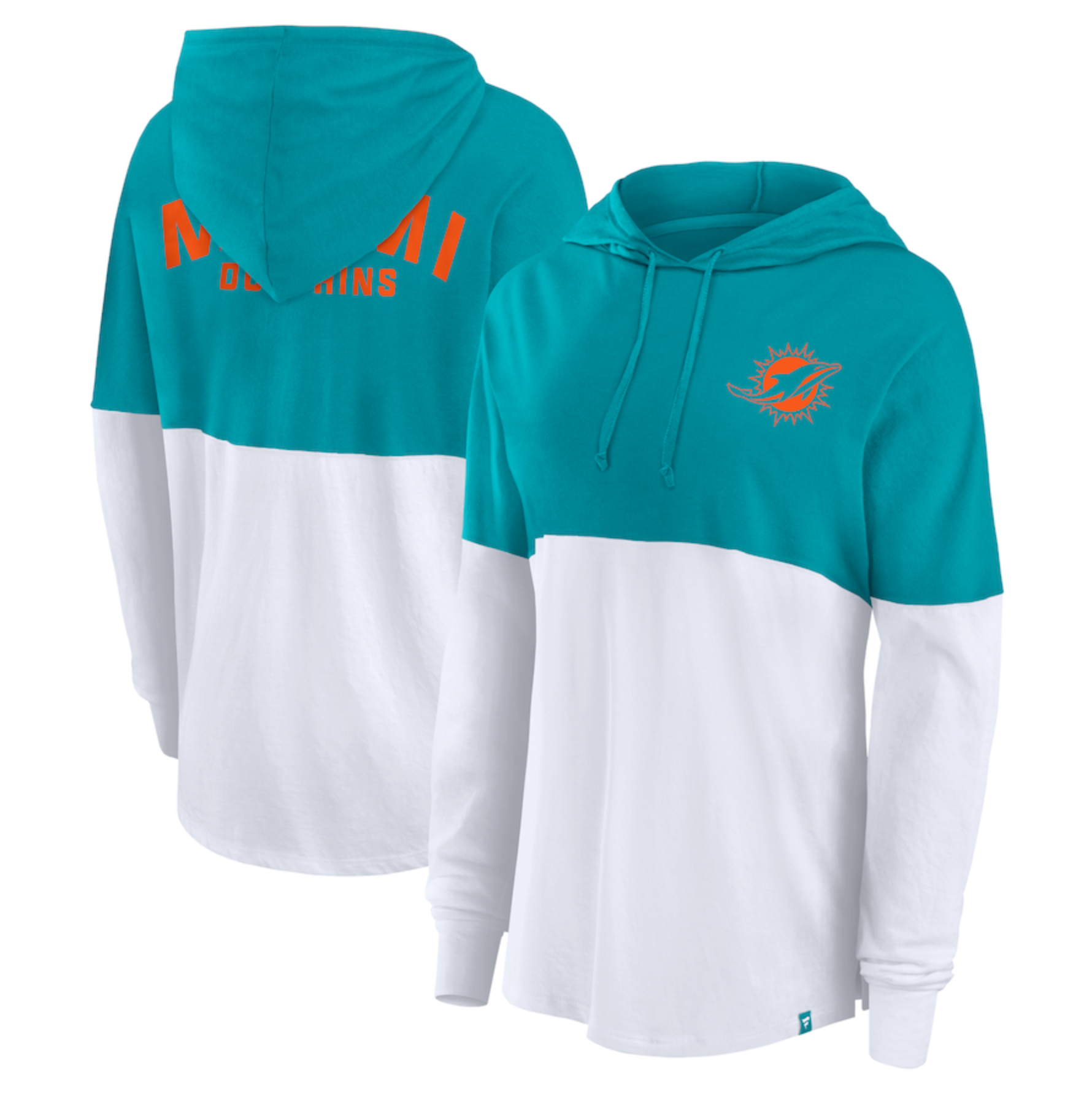 Miami Dolphins Fanatics Women's Backup Option Long Sleeve Hoodie T-Shirt - Aqua/White