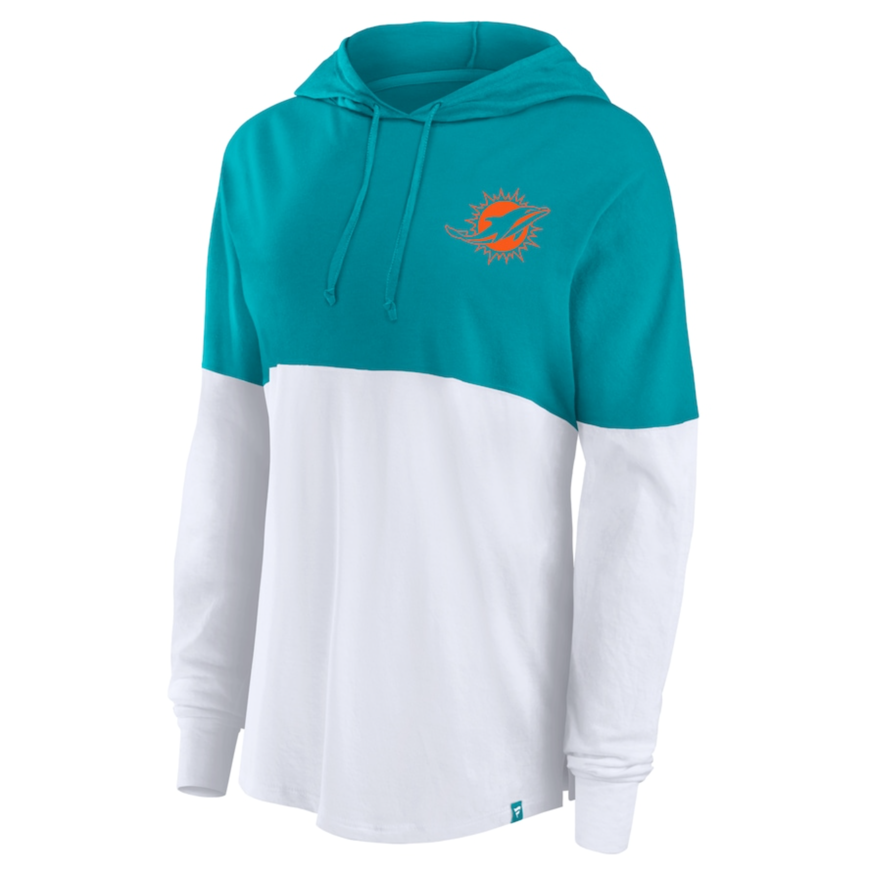 Miami Dolphins Fanatics Women's Backup Option Long Sleeve Hoodie T-Shirt - Aqua/White