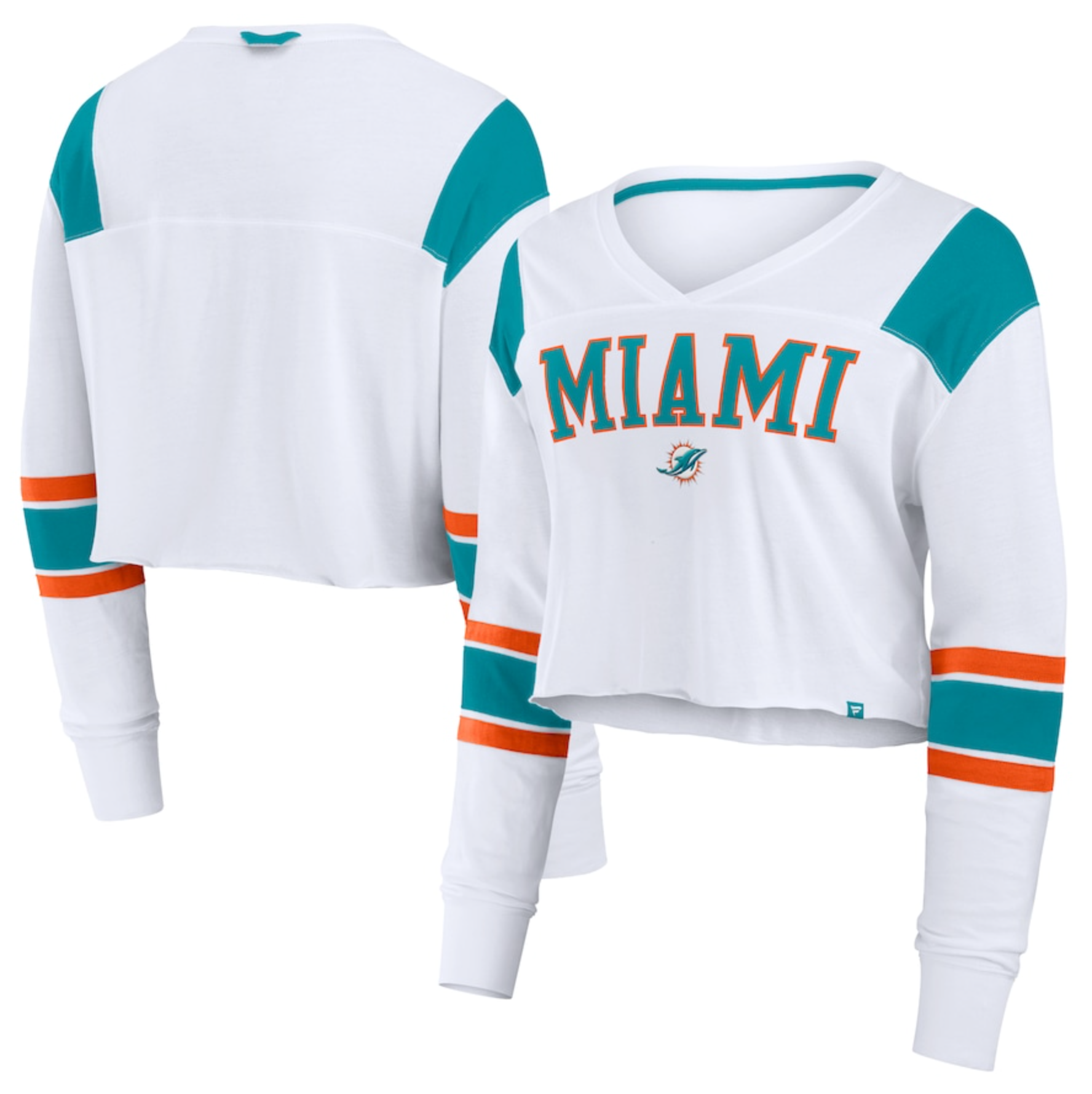 Miami Dolphins Fanatics Women's Stretch Cropped Fashion Long Sleeve T-Shirt - White