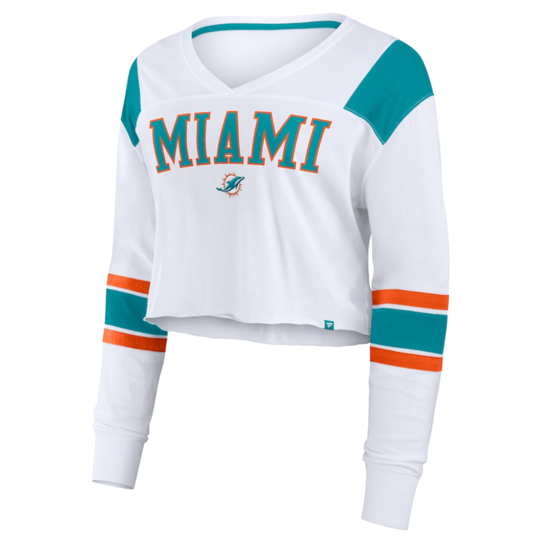 Miami Dolphins Fanatics Women's Stretch Cropped Fashion Long Sleeve T-Shirt - White