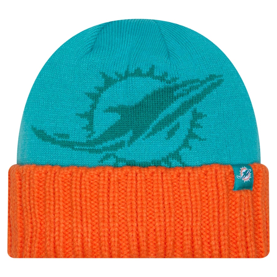 Miami Dolphins New Era 2024 Oversized Sublimated Primary Logo Knit Cap - Aqua/Orange