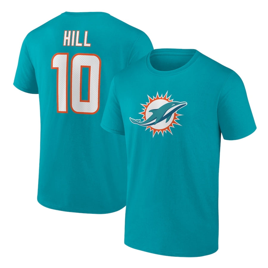 Miami Dolphins Tyreek Hill Icon Name & Number T-Shirt - Aqua