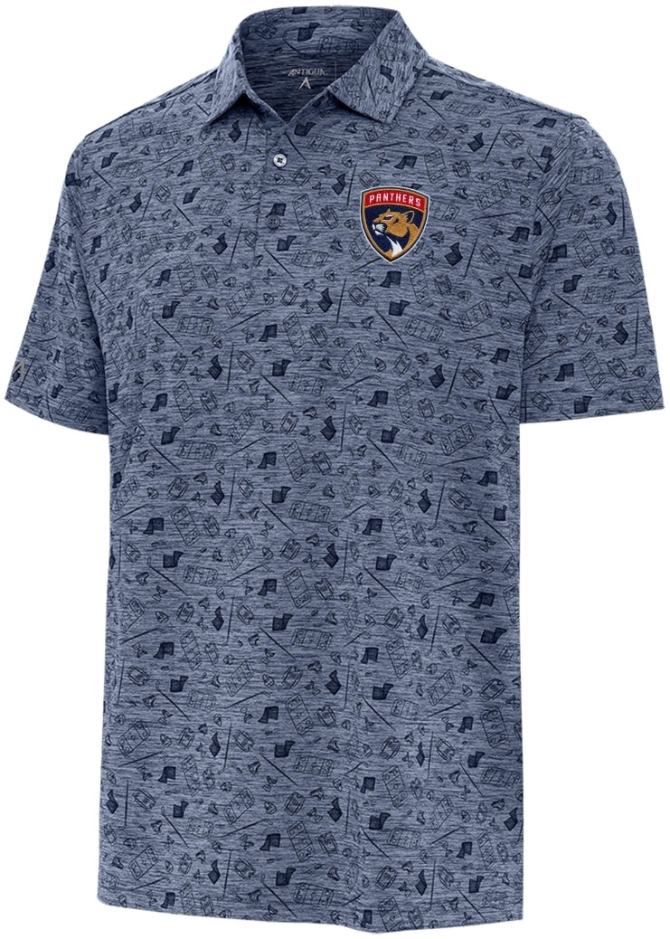 Florida Panthers Antigua Primary Logo Rink Polo - Navy/Heathered Blue