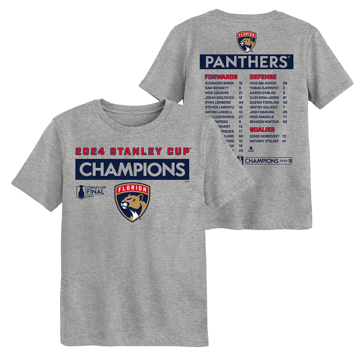 Florida Panthers NHL Youth Stanley Cup Champions Roster T-Shirt - Grey