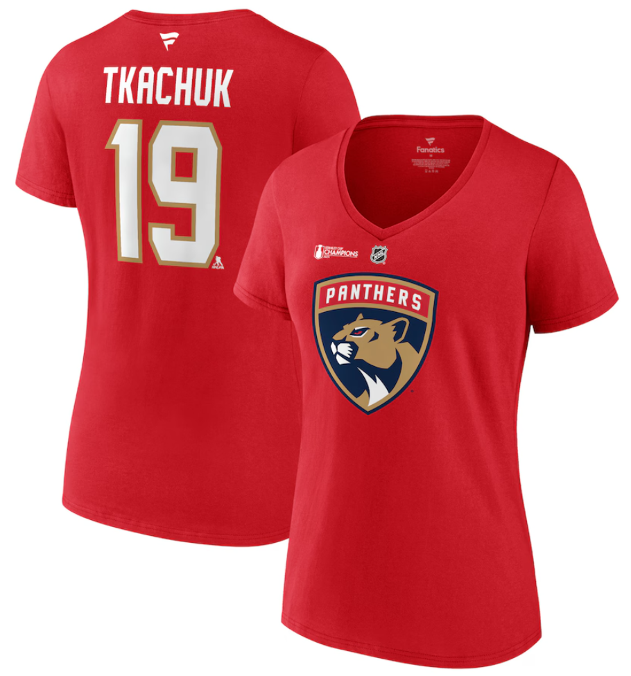 Florida Panthers 2024 Stanley Cup Champions Women's Tkachuk T-Shirt - Red