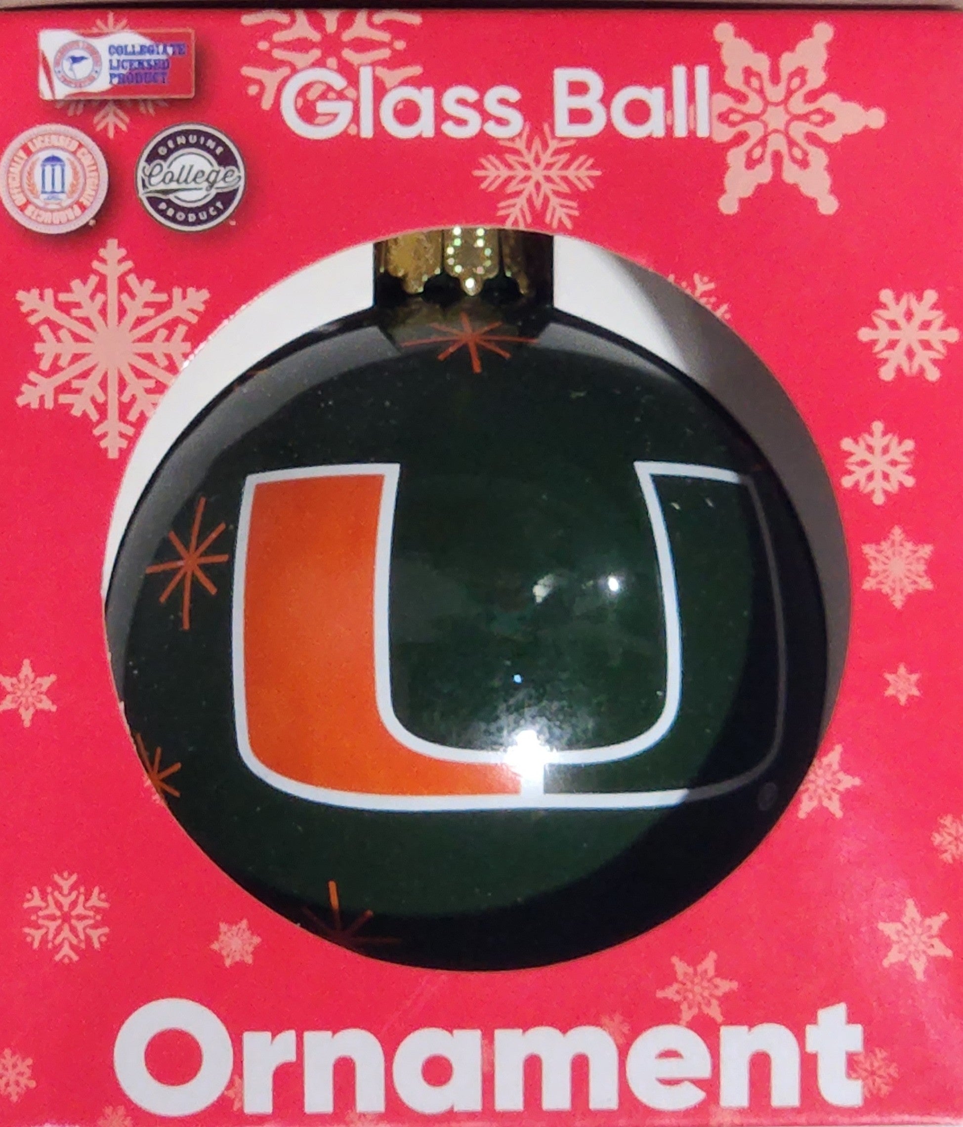 Miami Hurricanes Glass Ball Ornament - Green