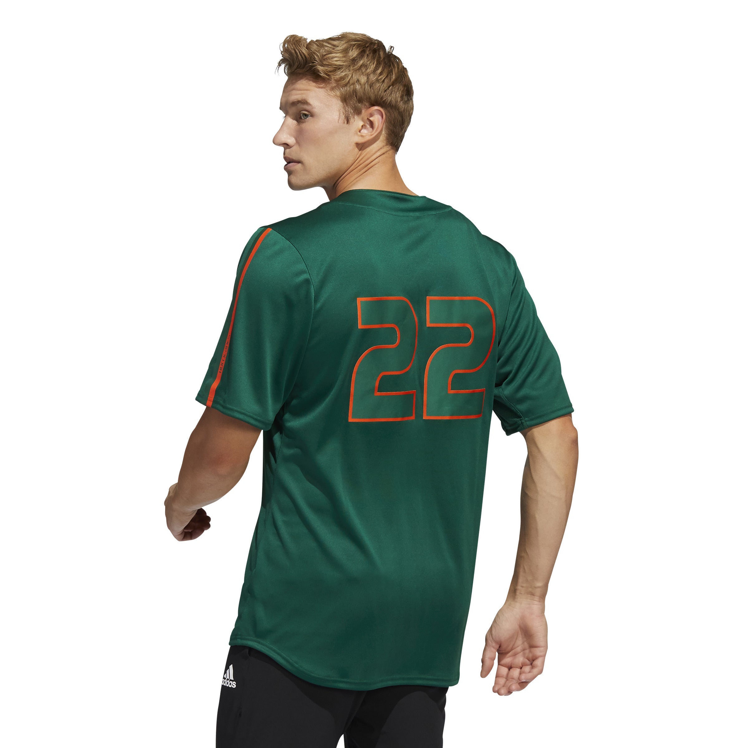 Men's adidas #22 Green Miami Hurricanes Button-Up Baseball Jersey