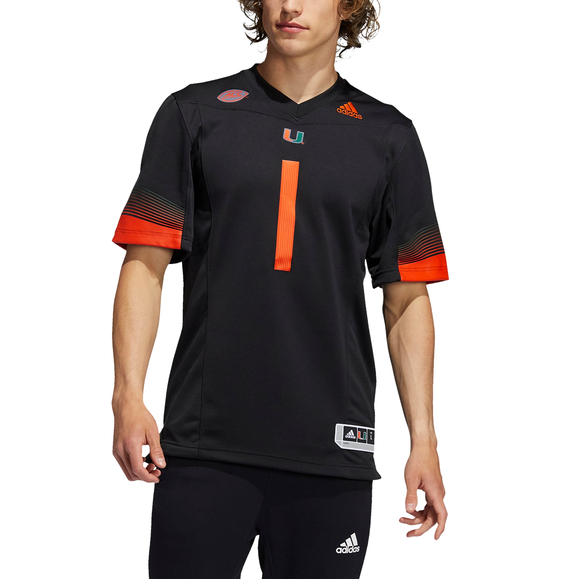 Men's Adidas #1 Black Miami Hurricanes Premier Strategy Jersey Size: Medium