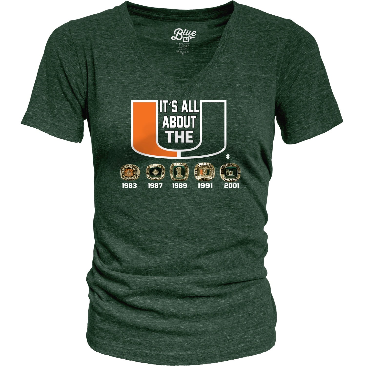 Miami Hurricanes Women's Five Rings All About The U Tri-Blend Shirt - Green