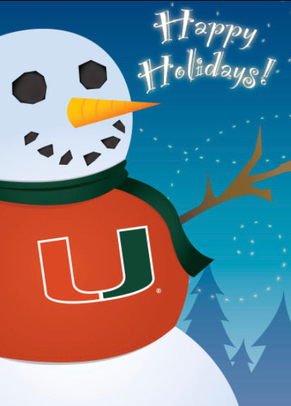 Miami Hurricanes Happy Holidays Snowman Greeting Card