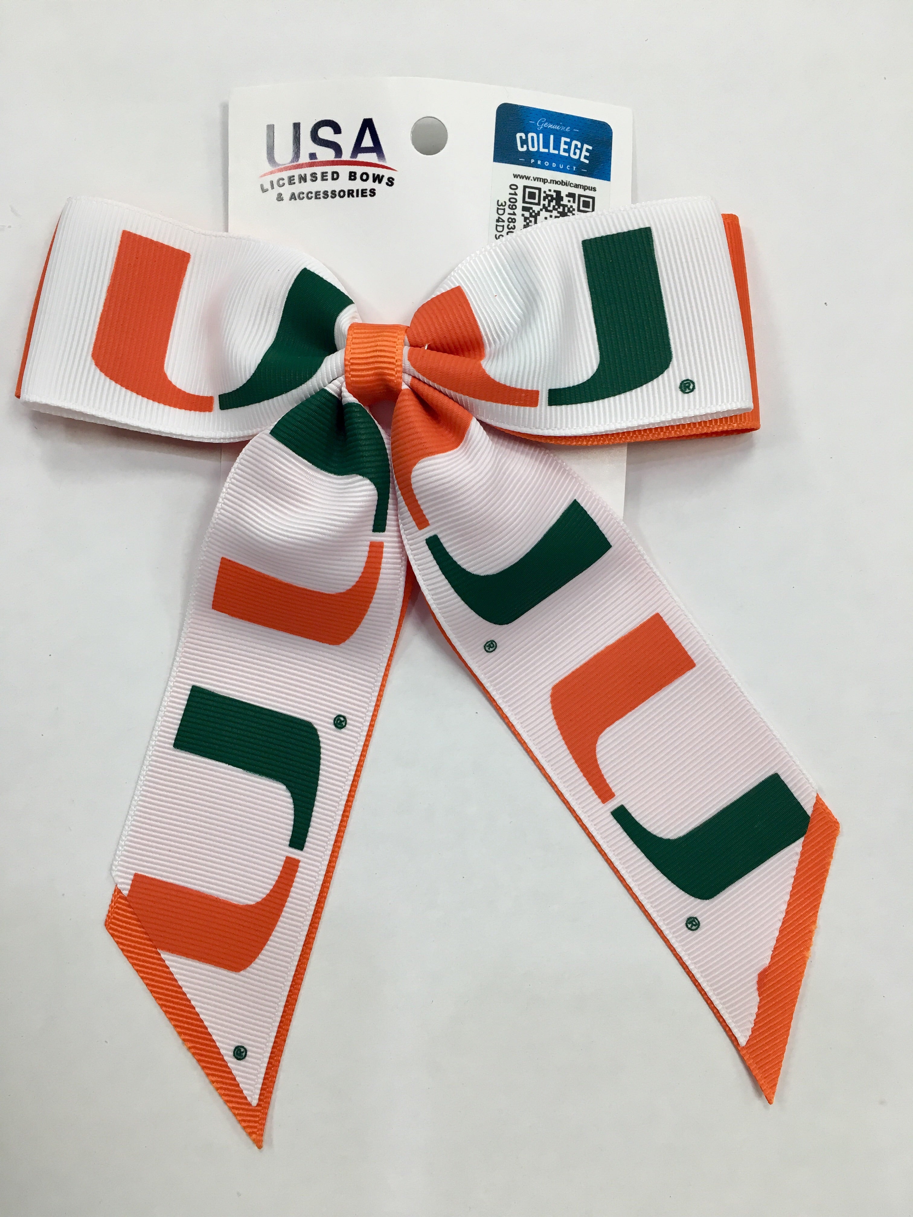 Miami Hurricanes 2-Tone Cheer Pony Ribbon Bow Hair Clip