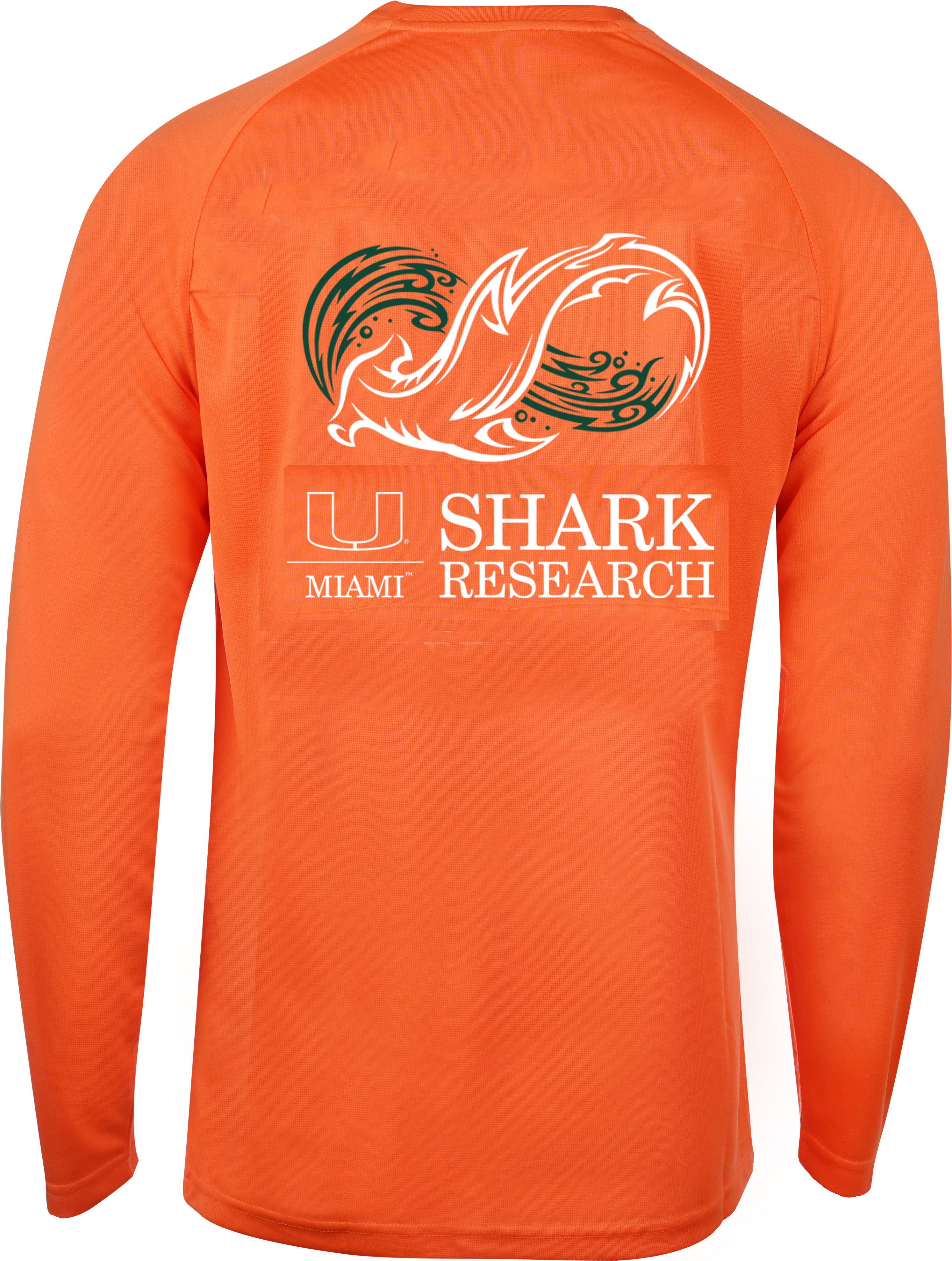 Hook & Tackle Miami Hurricanes Shark Research Seamount UPF 50+ L/S Fishing Shirt - Orange L